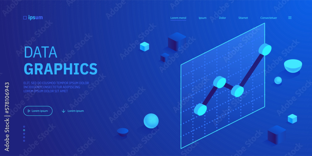 Poster line graph with points icon in isometric view. analysis growth progress. business charts, data graph