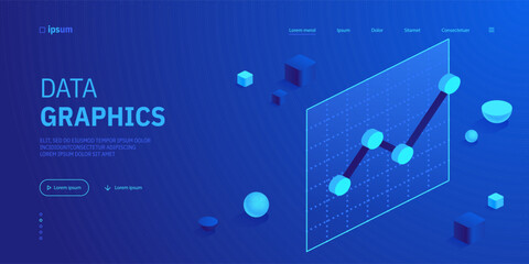 Line graph with points icon in isometric view. Analysis growth progress. Business charts, data graphics, statistics diagram. Vector illustration for visualization of presentation, reports concept