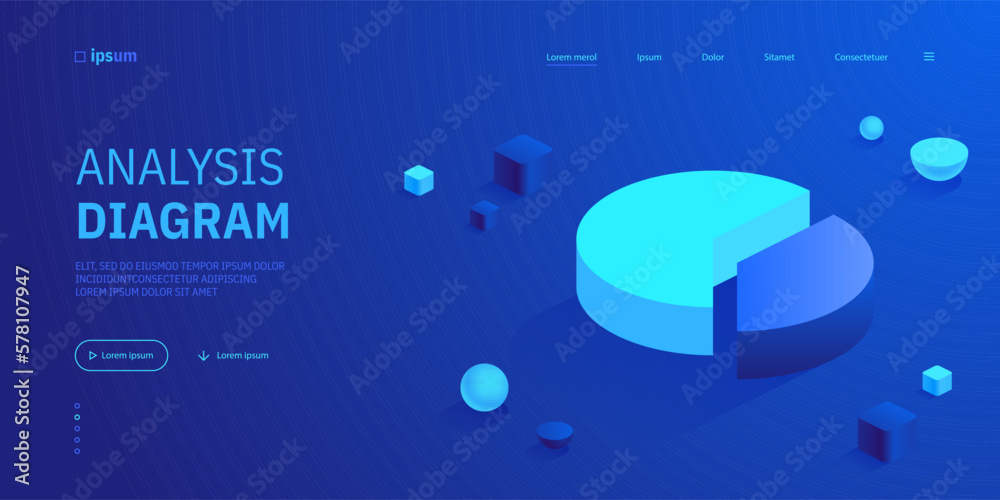 Poster pie chart with two slice in isometric view. statistics analytics growth data graphics financial anal