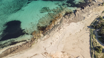 aerial view natural paradise beach in the mediterranean, Calamillor, Majorca, Balearic Islands