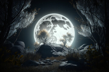 full moon over the mountains background