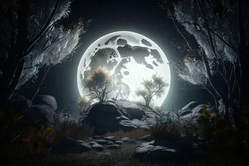 Fototapete Vollmond und Bäume full moon over the mountains background