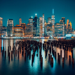New York, USA: New York skyline  at night