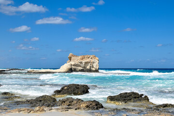Beautiful natural scenery of cleopatra beach in marsa matrouh Egypt during daytime and cloudy days