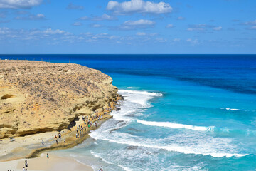 Beautiful natural scenery of agebah beach in marsa matrouh Egypt during daytime and cloudy days