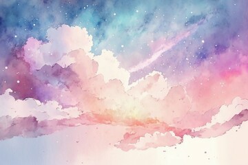 Hand-Painted Watercolor Sky Background with Sparkling Splashes. Generative ai