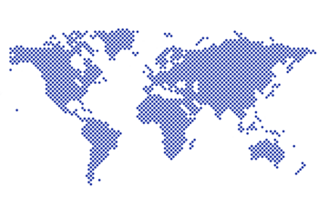Flat dot wold map with continent silhouettes. Global dot word map outline on transparent background.