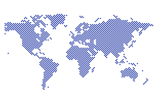 Flat dot wold map with continent silhouettes. Global dot word map outline on transparent background. - Powered by Adobe