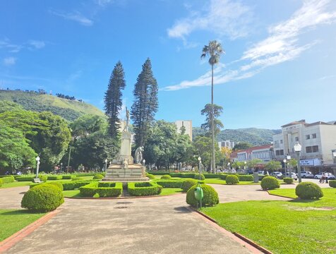 Po&ccedil;os de Caldas, Minas Gerais, Brazil - February 26, 2023. Monument Minas ao Brasil in Pra&ccedil;a Pedro Sanches. Central square in Po&ccedil;os de Caldas.