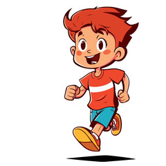Young boy is running. Smiling boy running, playing sports, preschool or elementary school age. Vector illustration for children.