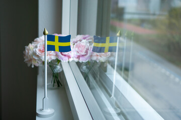 Swedish flag. Wood Table Flag.