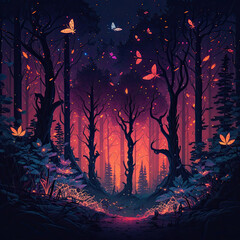 Fiery Forest of Nature and Light. Generative AI
