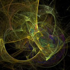 yellow and green abstract drawing on a black background, color digital graphics, design