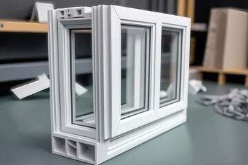 Cut of the window profile with metal, plastic and glass. AI Generation