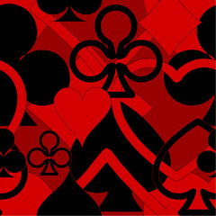abstract seamless black and red pattern of different card suits, texture, design