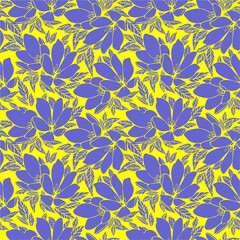 asymmetrical seamless floral blue outline pattern on yellow background, design, background