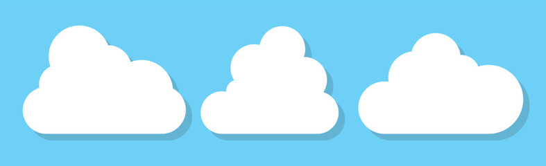 Set of White Cloud Icons in trendy flat style isolated on blue background. Cloud symbol for your web site design, logo, app. Vector illustration