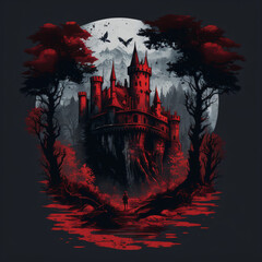 a red haunted castle vector illustration Generative Ai