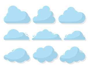 Set of Blue Cloud Icons in trendy flat style isolated on white background. Cloud symbol for your web site design, logo, app. Vector illustration