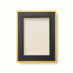 Fototapeta premium Vector 3d Realistic Black and Golden Decorative Vintage Frame, Border Icon Closeup Isolated on White Background. Photo Frame Design Template for Picture, Border Design, Front View
