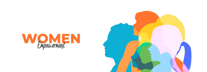 Women Empowerment Cover Design With Different Woman Face Silhouette Illustration For Women Day, Women's Equality Day, Mother Day