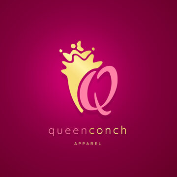 pink gold queen conch shell apparel logo on magenta gradient