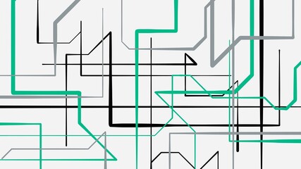 Abstract minimal background, contemporary art, crossing lines, black and white, color accent, tubes, industrial theme, change direction, transprent, copy space, white canvas, green contrast