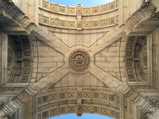 The magnificent Rua Augusta Arch at dusk, bottom view