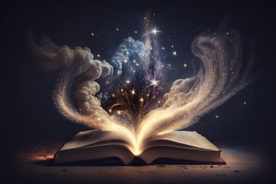 magic book with magic lights. Generative ai