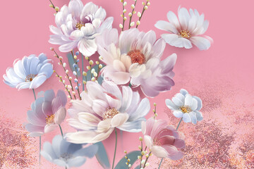 Watercolor flowers, roses, peonies, paisley·