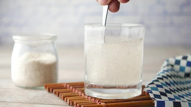  Psyllium Seeds in a glass of water 