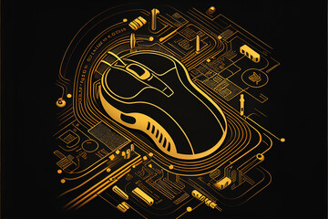 High-Tech Circuit Board Computer Mouse Illustration on Black Background