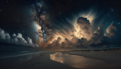 Full Moon Night Sky with Stars on the Beach - Generative Art