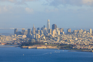 Modern skyscrapers on San Francisco skyline with sailboats off Marina - 578118187