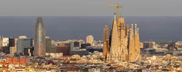 Tele view on Torre Glòries and Sagrada Familia in Barcelona, Spain, from Parque del Turó del Puxtet in golden hour  © Michael v Aichberger