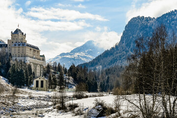 Pontresina, Berninabach, Val Bernina, Dorf, Berninapass, Winter, Wintersport, Wanderweg, Langlauf,...