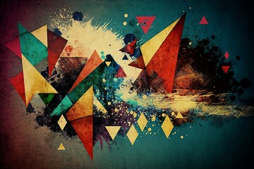 Colorful grunge art illustration, geometric background. Generative AI.