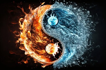 Fire and Ice element against each other, Yin Yang. Generative AI. - 578119139