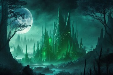 Magical emerald city. Generative AI. - 578119189