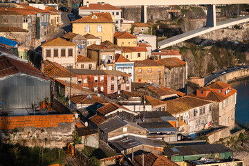 Residential buildings on the banks of the Douro River, Porto, Portugal.