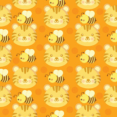 Tiger vector pattern Cute seamless background with bee.