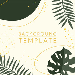 Trendy abstract square templates with tropical leaves and geometric shapes. Good for social media posts, mobile apps, banner designs and online promotions and adverts. Tropical vector background.