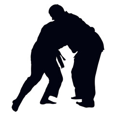 Silhouettes judoist, judoka, fighter in a duel, fight, judo sport, martial art, sport silhouettes pack