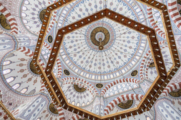 Sabanci Merkez Camii, Sabanci Central Mosque in English, interior, decoration and architecture in Adana, Turkey. The mosque is the second largest mosque in Turkey and the landmark in the city of Adana