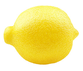 Front view of ripe whole yellow lemon citrus fruit isolated on transparent background. Full depth of field.