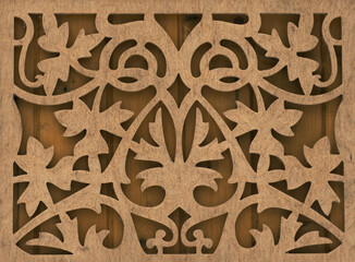 ornament in wood with a floral motif