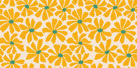 Groovy daisy flower seamless pattern. Cute hand drawn floral background.
