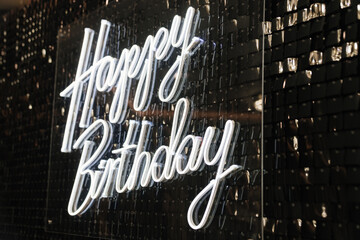 inscription Happy Birthday is made of LED 