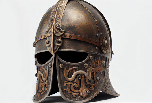 iron helmet on a white background. knight ammunition ai generated