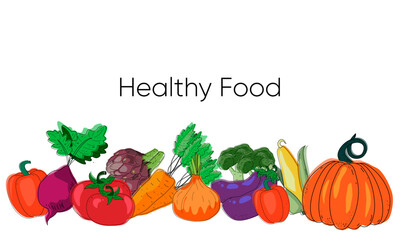 Collection of vegetables. Healthy food design elements isolated on white background.